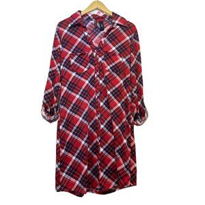 Ladies KRISTIN NICOLE Red Plaid Shirt Dress Sz L